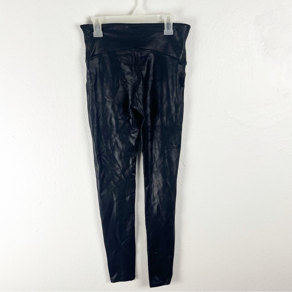 SPANX Black Faux Leather Moto High Rise Leggings Size Medium Biker Academia